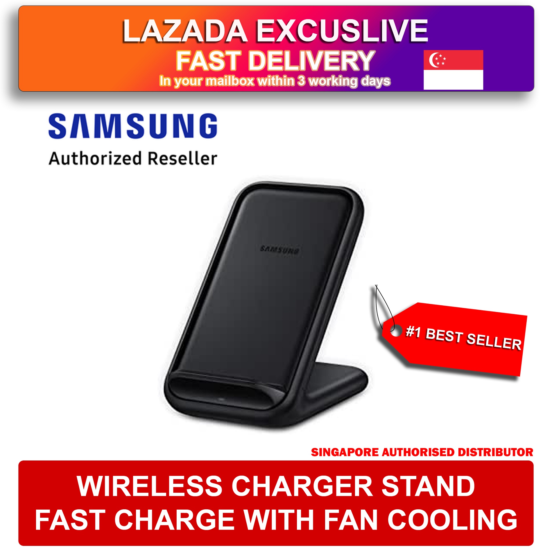 Samsung Wireless Charger Fast Charge Stand with Fan Cooling Local Warranty Apple Huawei Mobile Phone Handphone Oppo Vivo Xiaomi Battery Portable Power Bank Faster Charging SEP-N5200TBEGGB