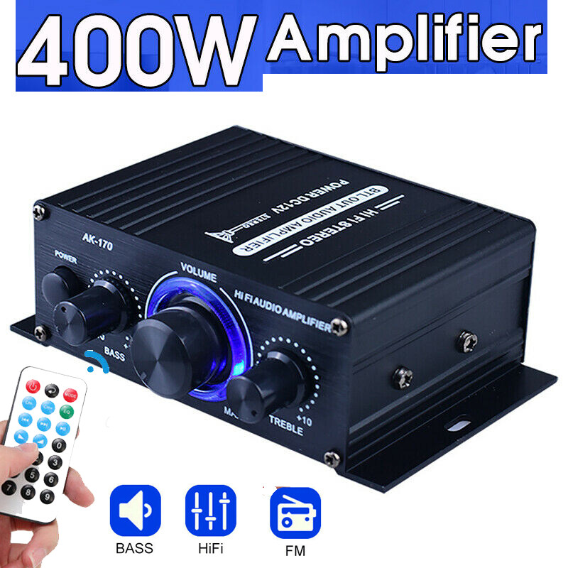 EEMD AK170/370 400W Bluetooth HiFi Power Amplifier Mini Digital Low Distortion Stereo Aluminum Alloy Audio Adapter With Remote Control Function Support FM Radio