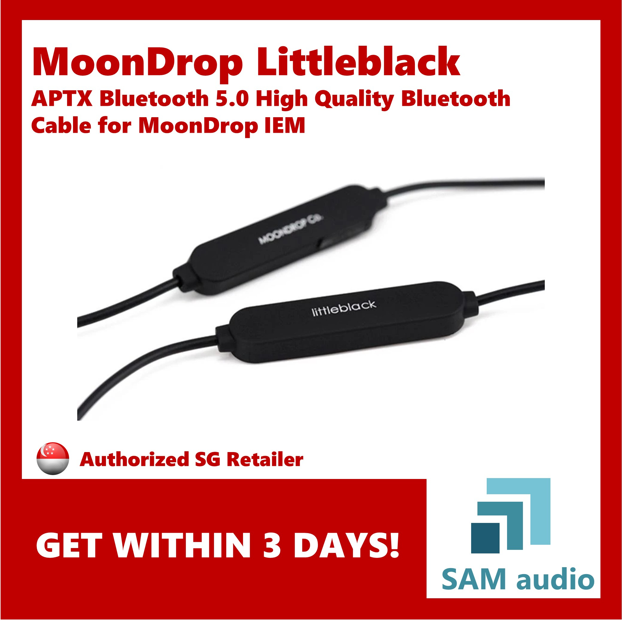 [?SG] Moondrop Littleblack, Bluetooth 5.0 Cable for IEM, Qualcomm aptX, 2 pin, Hifi Audio