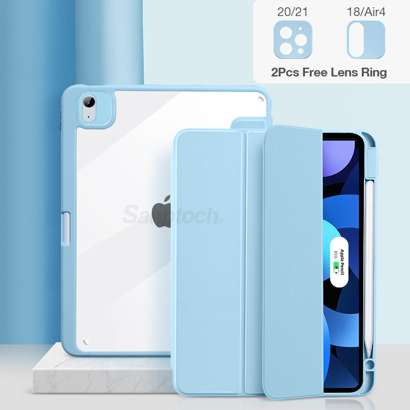 Sanptoch Hybrid Clear Magnetic Case For iPad Pro 11 / Air4 10.9 / Air3 10.5 / 9th 8th 7th Generation 10.2 / Mini6 2021 2020 Built-in Pencil Holder For Storage & Wireless Charging Full Cover Smart Slee