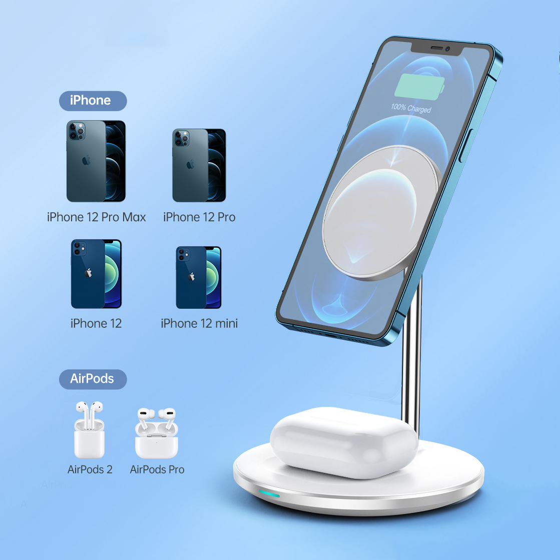 Denk Choetech 2-in-1 MagSafe 20W Fast Wireless Charger Phone Charging Stand AirPods Charger