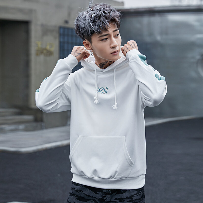 National Fashion Sweater Men's 2018 Autumn and Winter Ins Hong Kong Style Original Fashion Brand BF Style Loose Casual Contrast Color Hooded Jacket