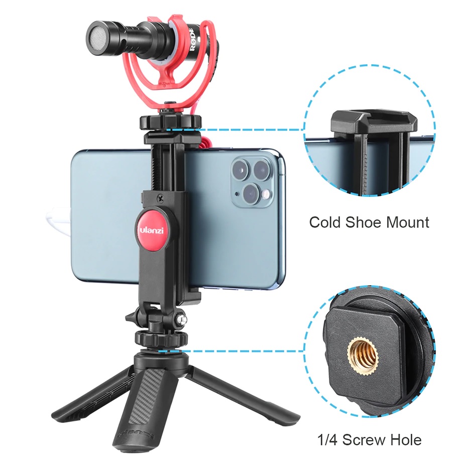ULANZI ST-06 Universal Phone Holder Clip with Hot Cold Shoe Vlog Mount for Smartphone / DSLR Camera