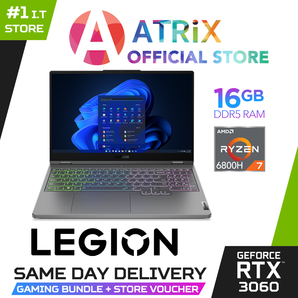 【MS Office|Same Day Delivery】Lenovo Legion 5 15ARH7H | 15.6" WQHD (2560x1440) IPS 300nits | Ryzen 7 6800H | RTX 3060 6GB GDDR6 | 16GB DDR5 RAM | 1TB SSD | Win11 | 3Y Legion Ultimate Support