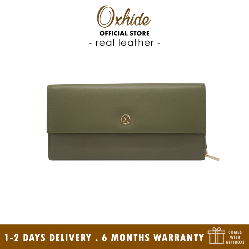 Women Wallet Long Purse - Lady Long Wallet - Cow Leather Wallet for Women - Lady Wallet Branded in Black/Green colour- Oxhide  J0016- Excellent Christmas Gift Idea