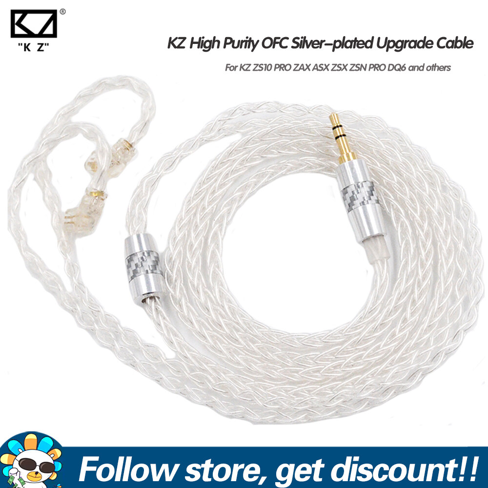 KZ Earphone Replaceble Cable High Purity OFC Silver-plated Earbuds Upgrade Cable 0.75mm Replacement Headphone Line HiFi Headsets Detachable Audio Wire For KZ ZSN DQ6S EDA ZES EDX ZEX ZS10 Pro GK GS10 