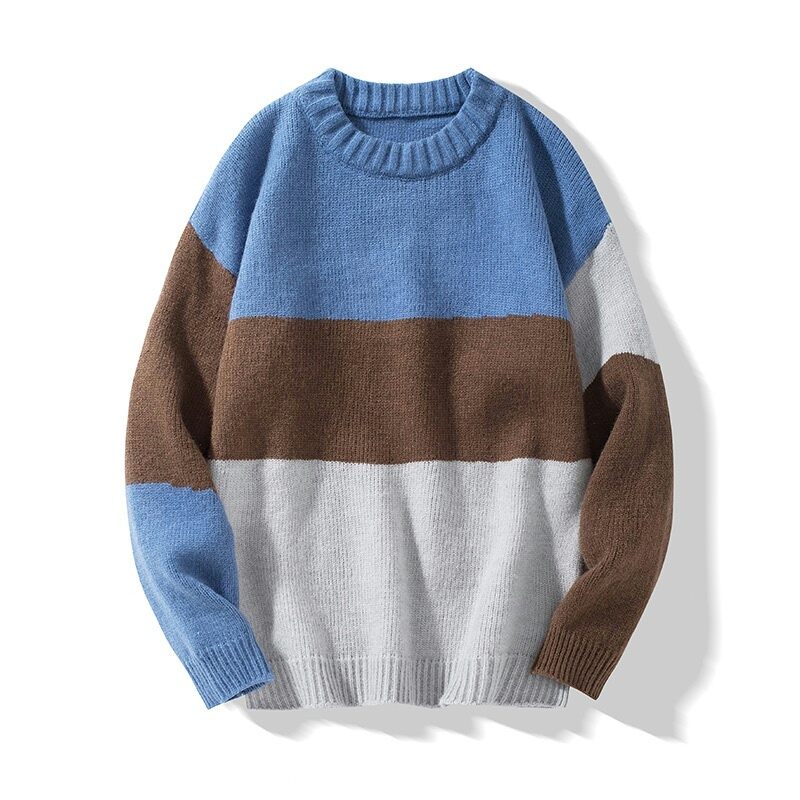 Autumn and Winter Japanese Style Thickened Color Matching Loose round Neck Sweater Men's Korean Style Idle Style Versatile Student Sweater Ins