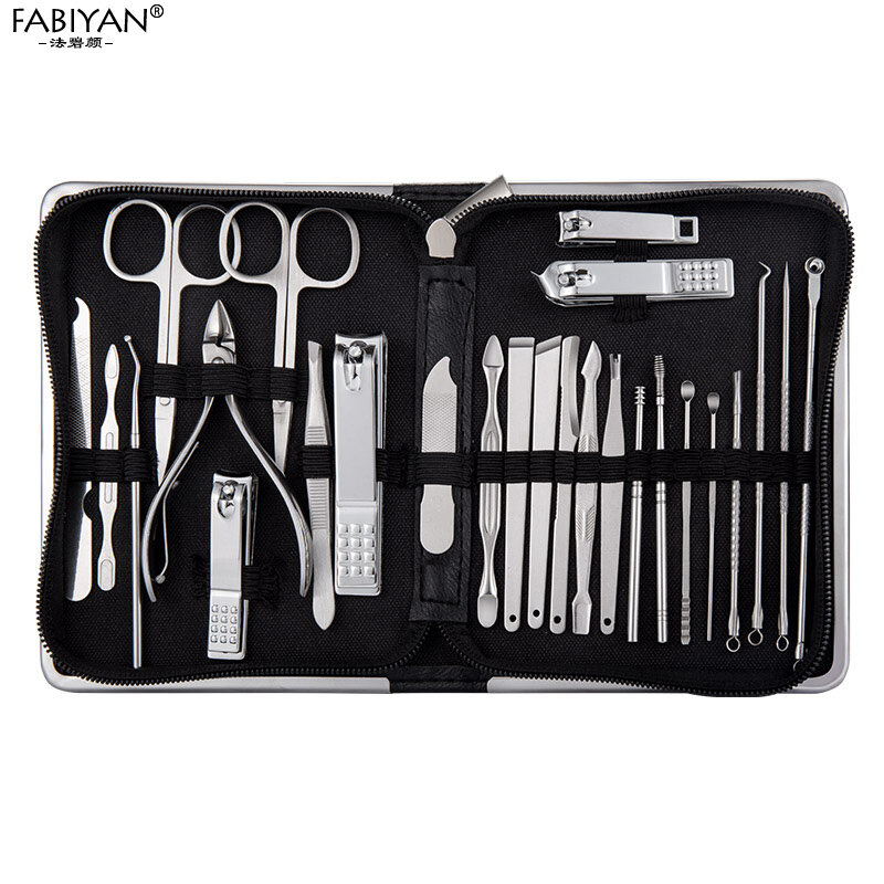 Manicure Kits 18/20/26 Pcs Stainless Nail Art Tools Kits Steel Nail Clipper Cutter Trimmer Nail File Scissor Ear Pick Grooming Kit Manicure Set Pedicure Toe Tools Use For Hand Foot Face