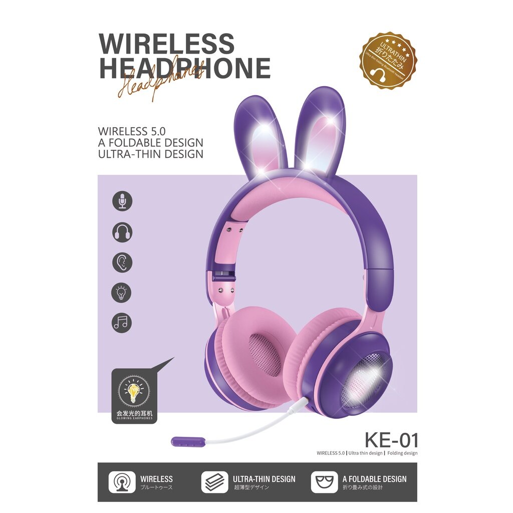 Glowing Wireless Headphones Flash Light Rabbit Ear HIFI Stereo With Mic Noise Reduction Headset For Kids Bluetooth Compatible
