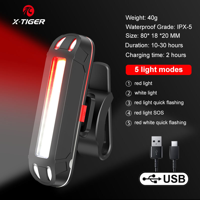 X-Tiger Bike Rear Light Super Bright Led Bicycle Light USB Rechargeable Seatpost Fork Light Safety Warning Bicycle Taillight X-Tiger Bike Rear Light Super Bright Led Bicycle Light USB Rechargeable Sea