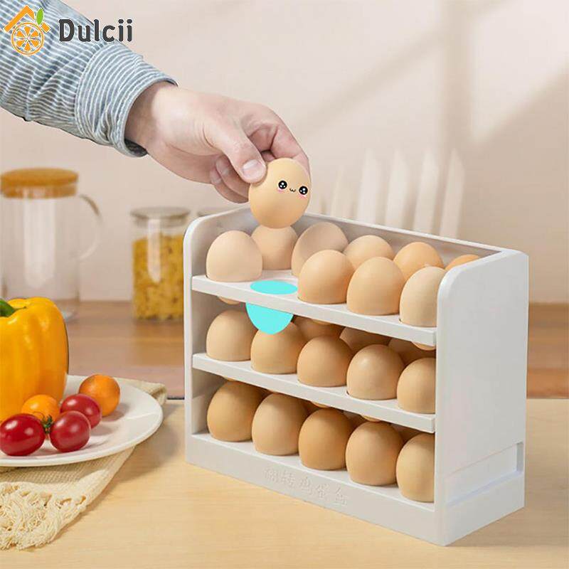 Dulcii Egg Holder Tray Egg Carrier Box Dispenser Container Refrigerator Eggs Holder Eggs Protect Container Three Layer Egg Tray Refrigerator Storage Box Kitchen Rack