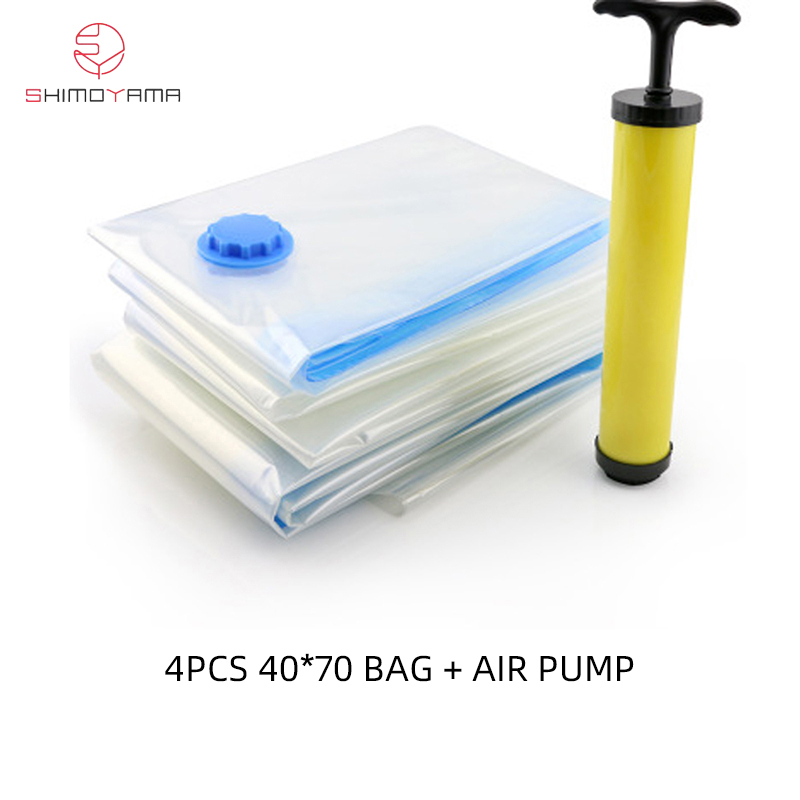 SHIMOYAMA Home Convenient Vacuum Bag Storage Organizer Transparent Clothes Organizer Seal Compressed Travel Saving Space Bags 4PCS Vacuum Compression Bags(40×50 or 50×70)