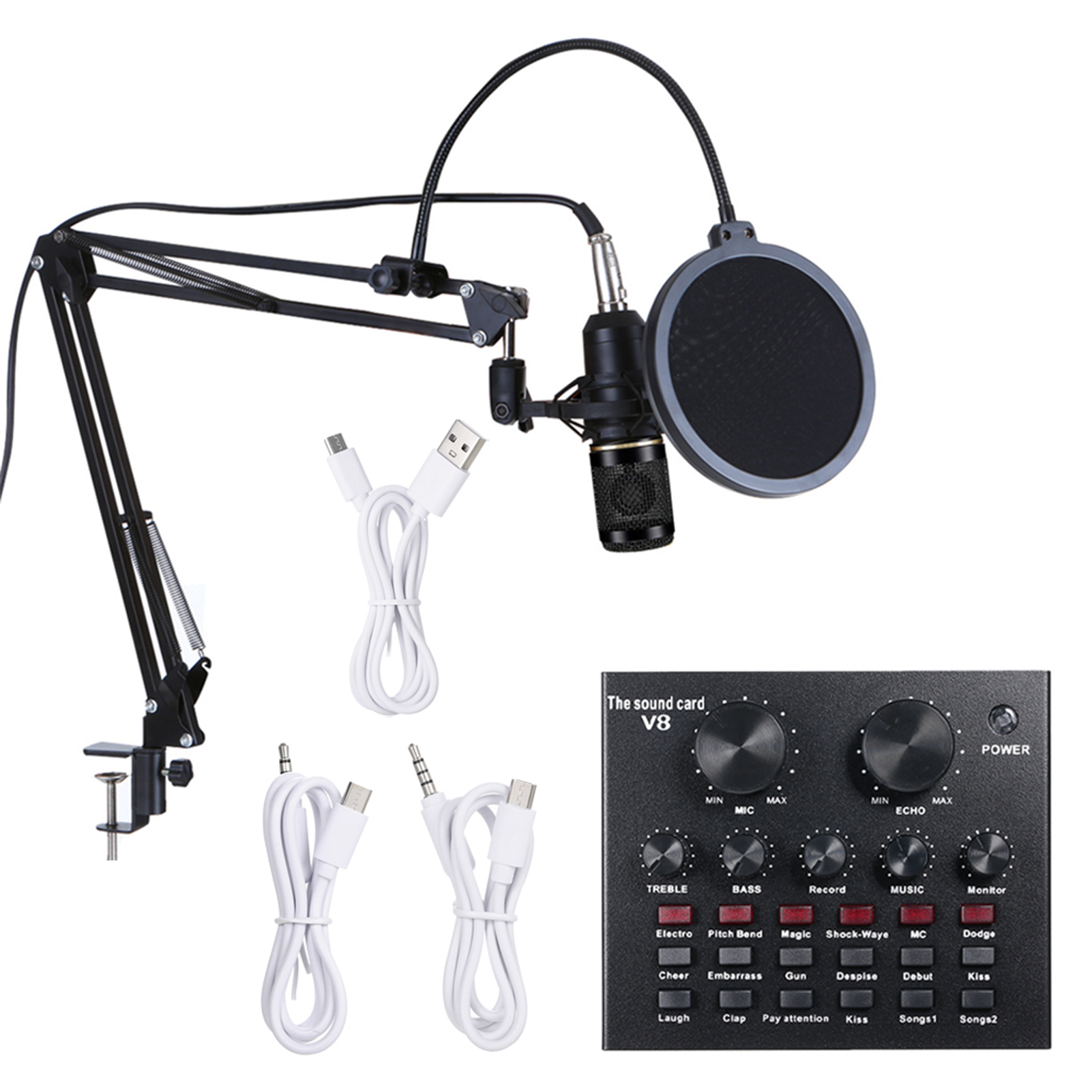 dodocool Multifunctional Live Sound Card & BM800 Suspension Microphone Kit Broadcasting Recording Condenser Microphone Set Intelligent Volume Adjustable Audio Mixer Sound Card for Computer PC Live Sou