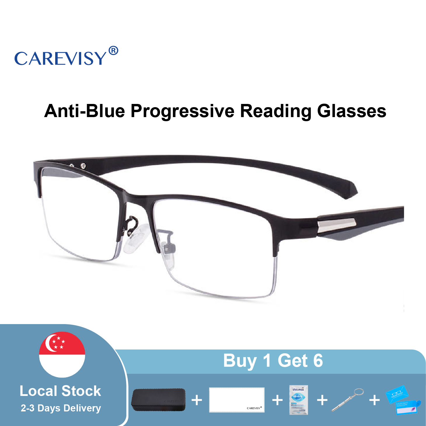 (Gift for parents) CAREVISY Classic Multifocal Progressive Reading Glasses Presbyopic Presbyopia Glasses Far Sighted Glasses Anti Blue Light Ray Spectacles for Adults Men Women C6001
