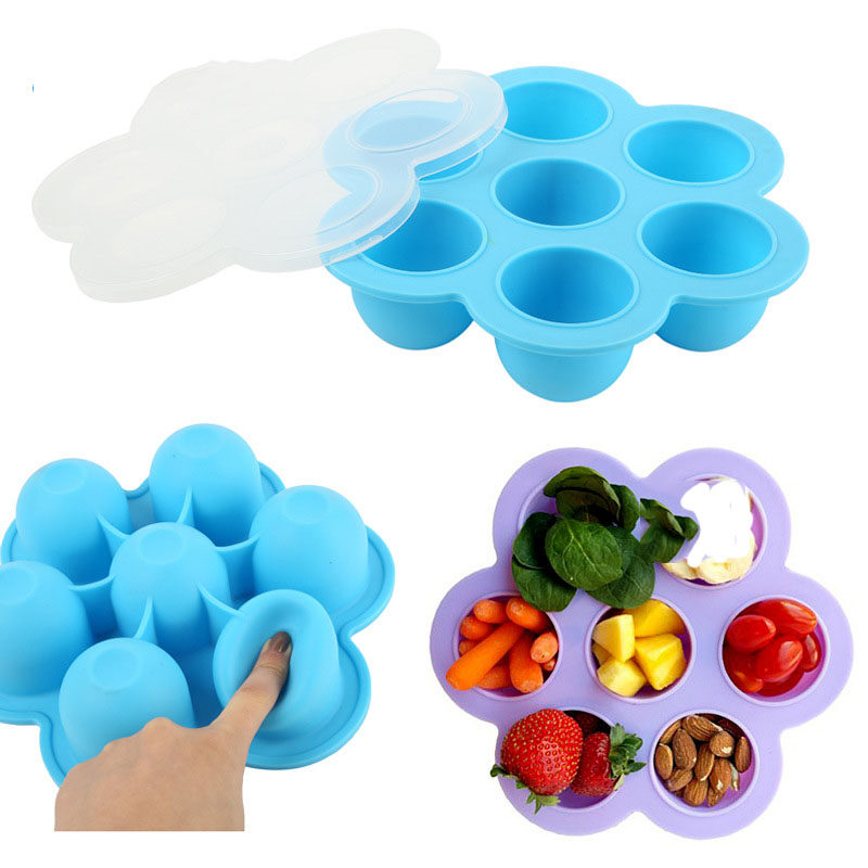 Safety Silicone Baby Food Container 8 Hole Infant Flower Lattice Breast Milk Fruit Vegetable Storage Box Freezer Tray Crisper