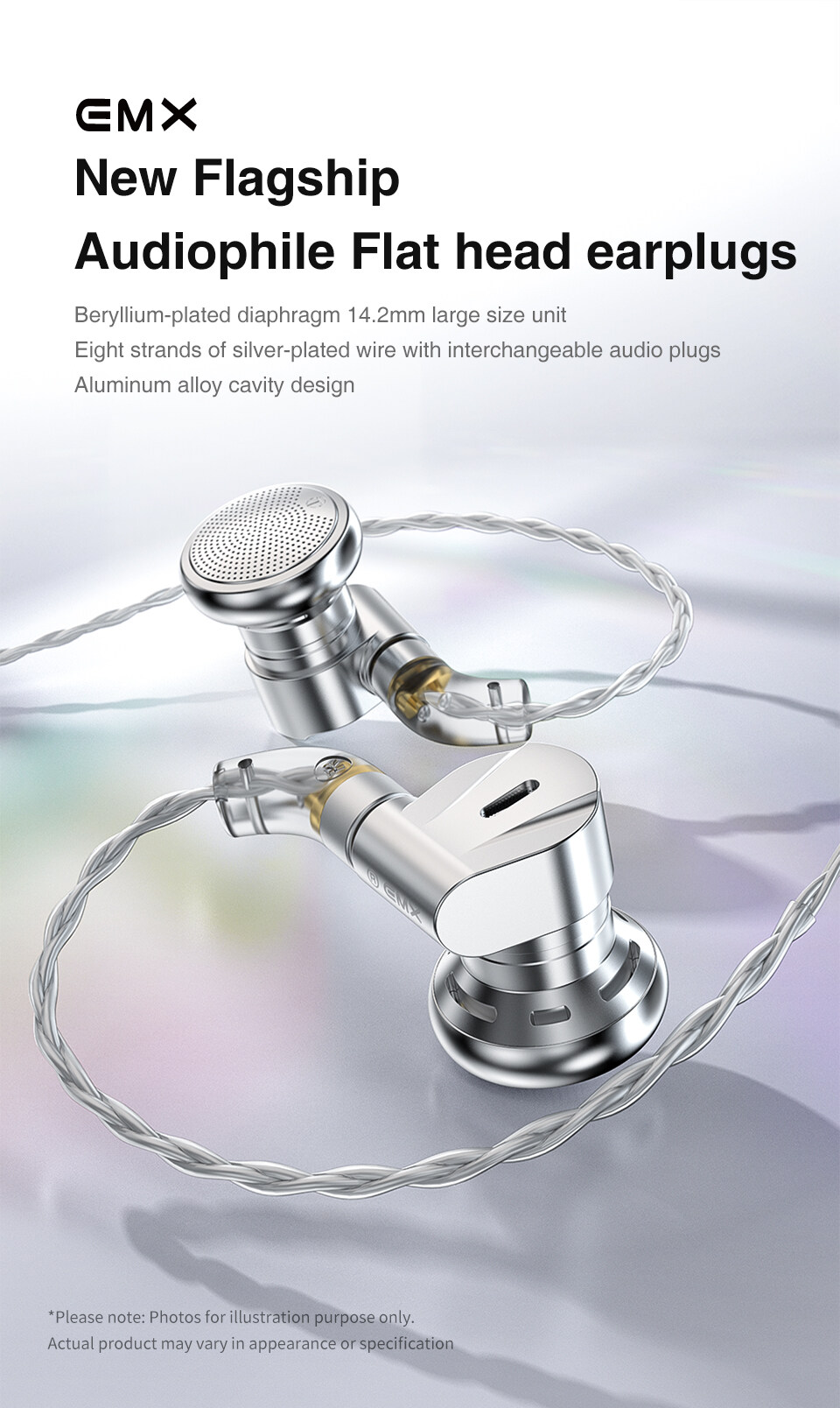 TRN EMX Dynamic Flagship Audiophile Flat Headset Earplugs 3.5/2.5/4.4mm Bass Music Replaceable Plug Flat Head Earplugs