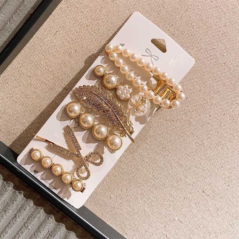 5Pcs/Set Pearl Women Hair Clips Rhinestone Elegant Girls Hairpins Barrettes Flower Feather Ladies Hair Accessories