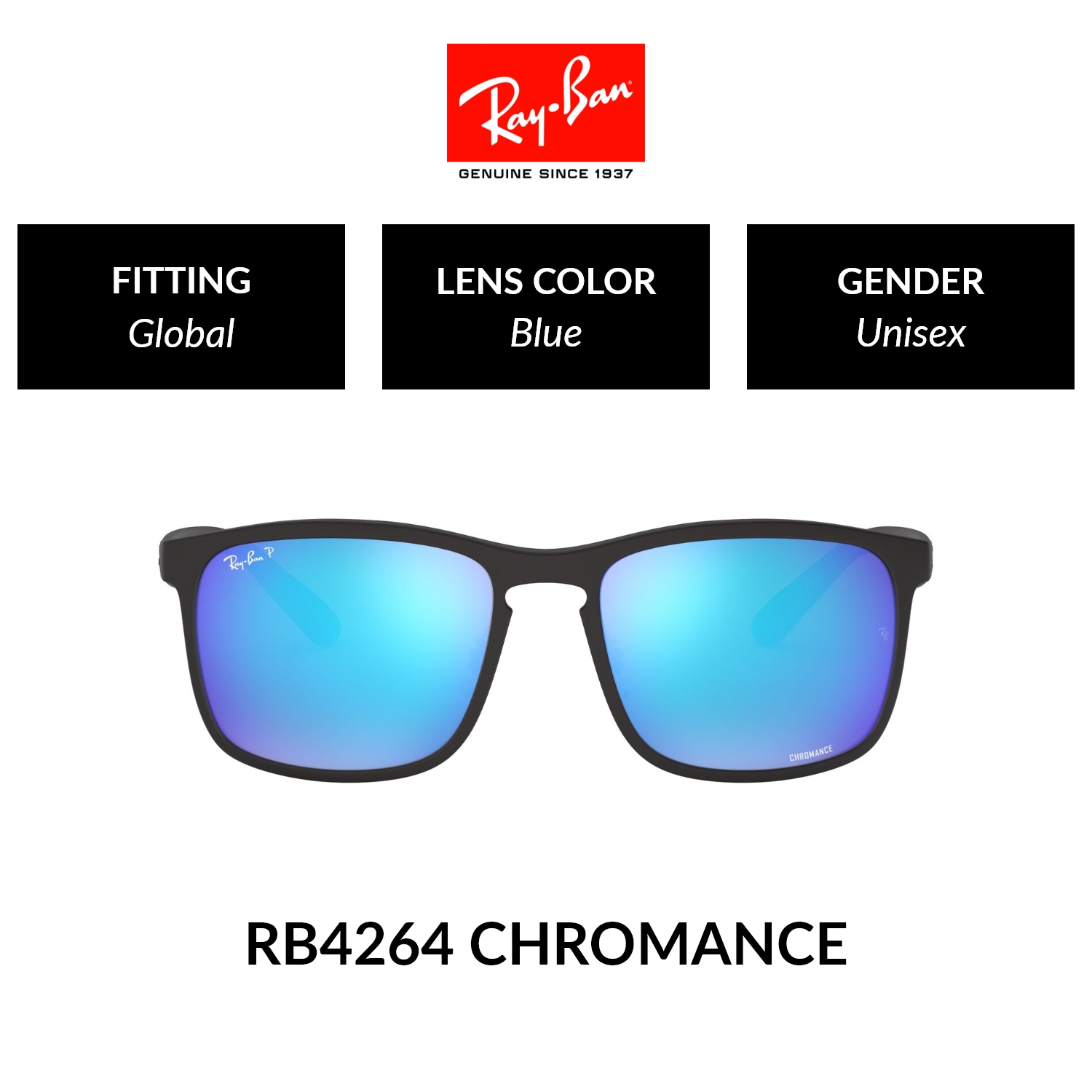 Ray-Ban CHROMANCE | RB4264 601SA1 | Unisex Global Fitting | POLARIZED Sunglasses | Size 58mm