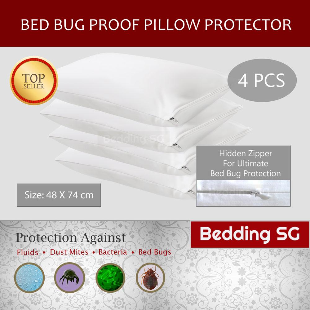 Bed Bug Pillow Protectors (Family Pack Of 4pcs) - The Ultimate Pillow Protectors For Your Pillows - Protect Your Family From Bed Bugs Dust Mite Sweats Perspiration Water Spills - 100% Waterproof Pillo