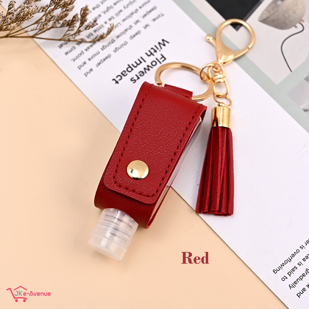 Portable Hand Sanitizer Bottle 30ml Holder Refillable PU Leather Pouch Cover for Men Women - Handbag Charm Keychain