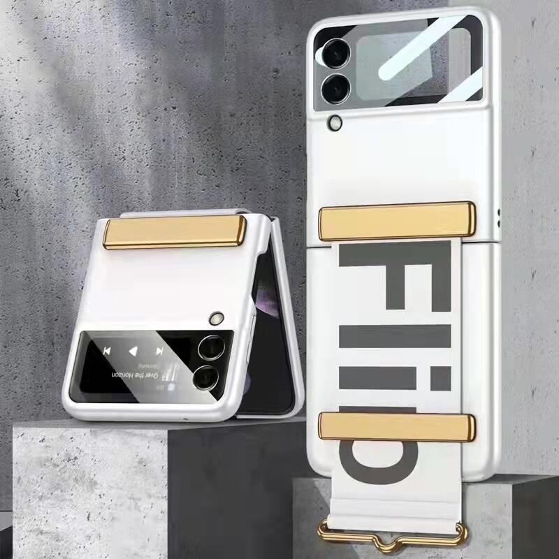 KISSCASE For Samsung Galaxy Z Flip 4 5G Flip3 Phone Case 2 In 1 With Lens Camera Tempered Glass Protection Film Strap Wristband PC Back Cover Case for Samsung Galaxy Z Flip 4 Flip3 5G