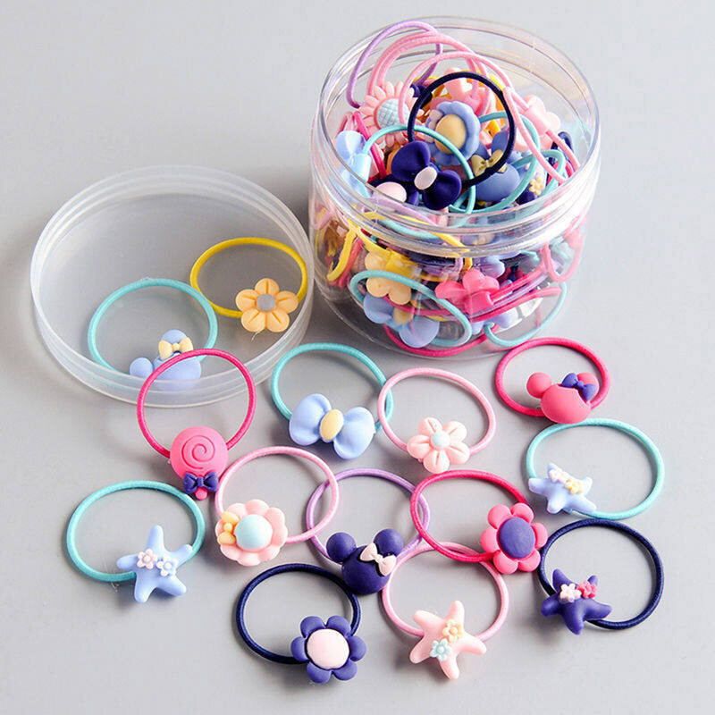 40Pcs/Set Cute Elastic Baby Hair Rope Sweet Bowknot Floral Infant Girl Rubber Band Cartoon Star Newborn Toddler Ponytail Holder