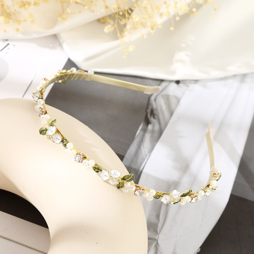 1pc Korean Hairband Elegant Pearl Rhinestone Flower Headband Girls Sweet Hair Hoop Hair Jewelry