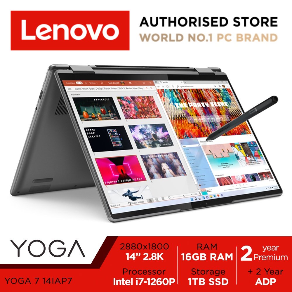 [Selling Fast] Lenovo Yoga 7 14IAL7| 82QE002RSB | 14" 2.8K (2880x1800) OLED 400nits Touch | Intel Core i7-1260P | 16GB RAM | 1TB SSD | Win11 home | Lenovo Digital Pen | 2Y ADP+ 2Y Premium Care