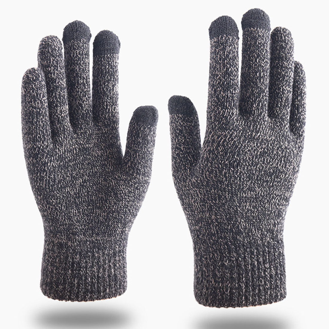 1 Pair Winter Touch Screen Gloves Elastic Cuff Fleece Lined Warm Knit Gloves Men and Women Add Velvet Padded Gloves Outdoor Driving Cold-proof Full Finger Glove