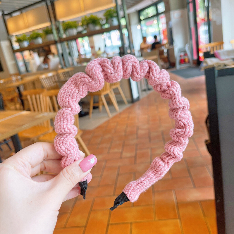 MJartoria Versatile Knitting Wool Pleated Headband Auturm and Winter Super Fairy Temperament Wide Hair Hoop Hair Accessories