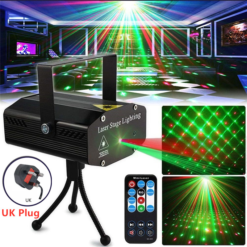 (HTY Home) DJ Disco Stage Laser Light Starry Sky Led Projector Strobe Party Lights Stage Lighting with Remote Control for Disco Party Club KTV Christmas，UK Plug