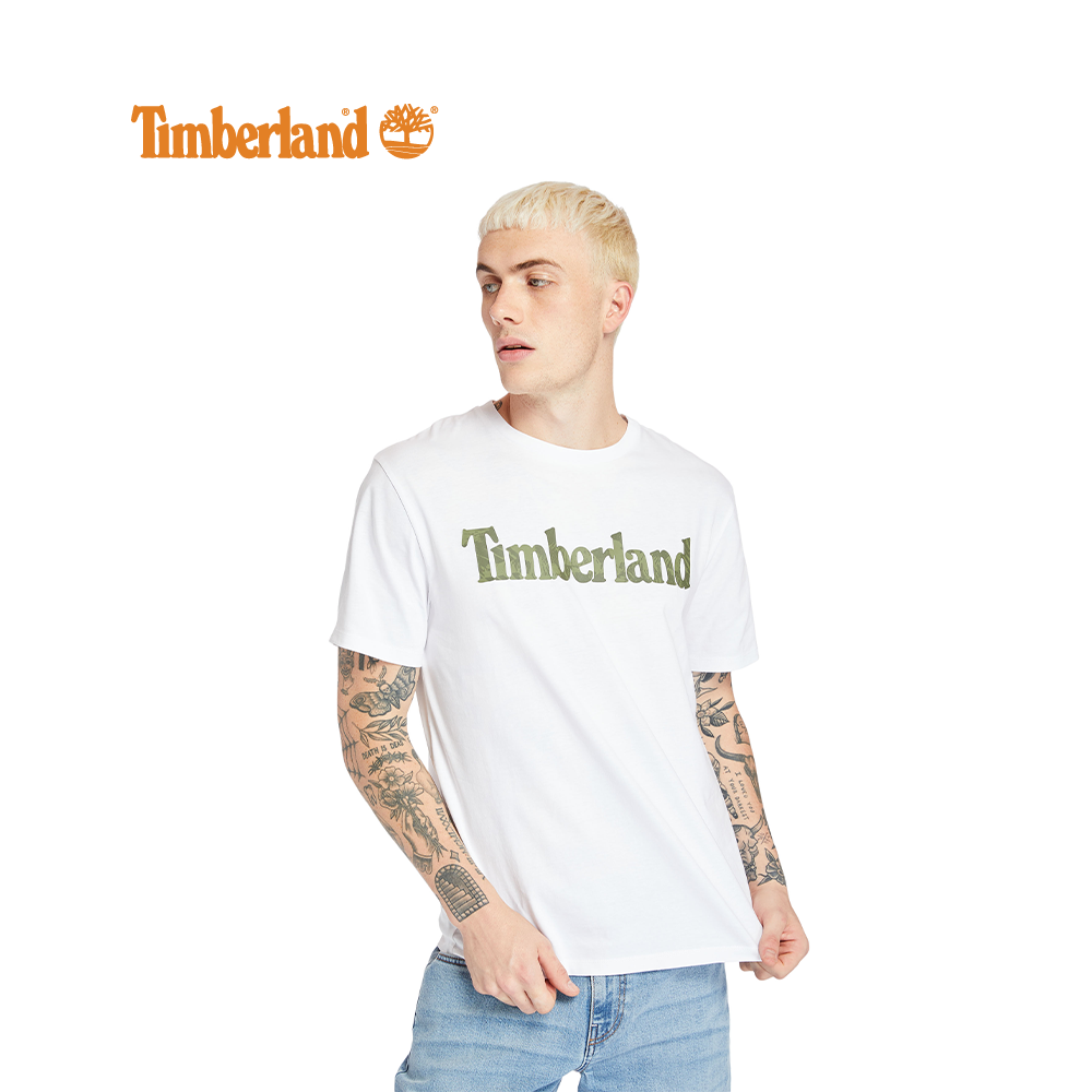 Timberland All Gender Linear-Logo Camo-Print T-Shirt White