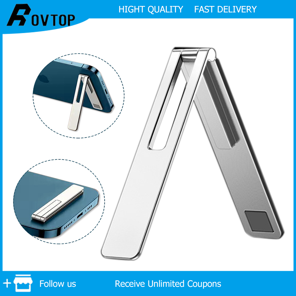 Rovtop Ultra-thin Ring Buckle Mobile Phone Holder Aluminum Cell Phone Back Sticker Stand Mini Folding Stand Portable For All Mobile Phones
