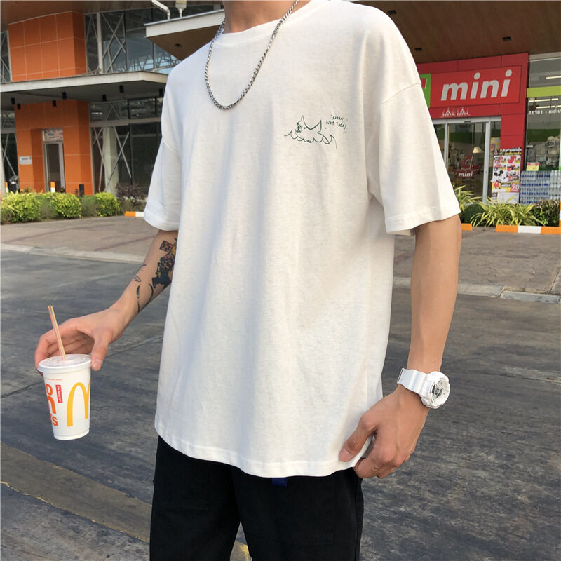 t shirt Men Oversize Korean Street Style Letter Print Casual Fashion Tops