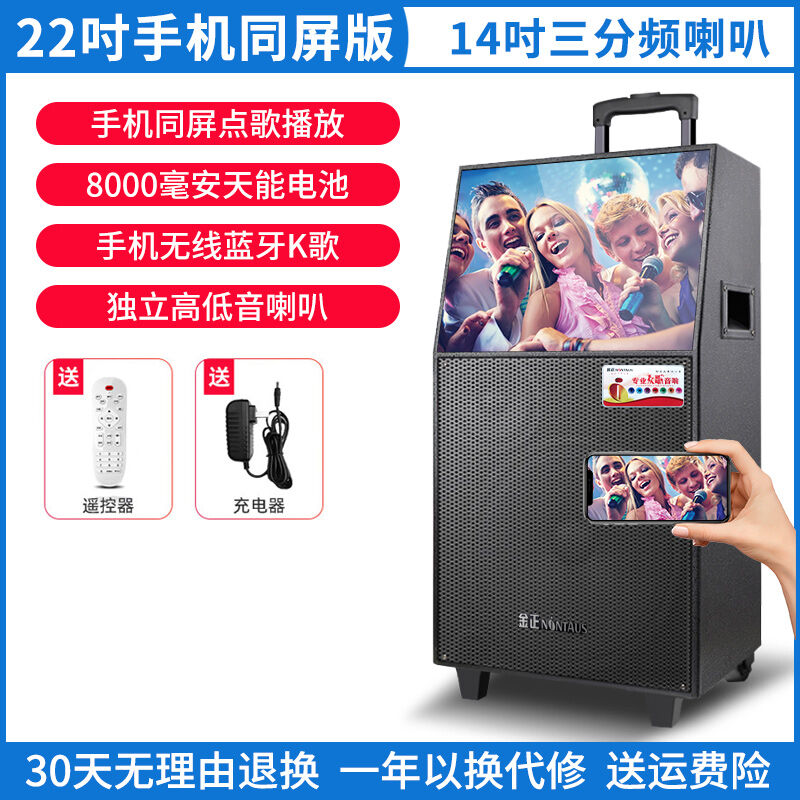 Jinzheng Square Dance Audio With Display Screen Mobile Outdoor Karaoke Speaker Wireless Microphone Karaoke All-In-One Machine