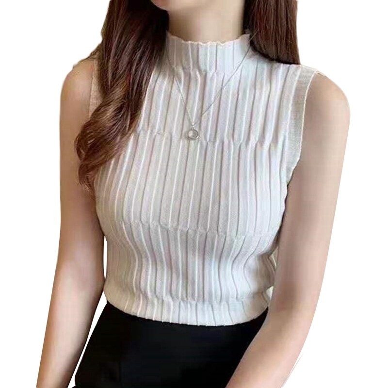 sillmer 2020 Summer Korean Fashion Women Solid Half Turtleneck Sleeveless Slim Knitted T-Shirt Vest