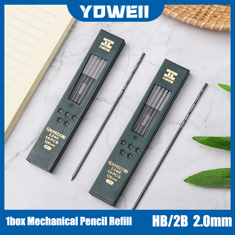 YOWEII 10PCs/Box 2mm 2B HB Black Mechanical Pencil Lead Refill School Students Automatic Lead Core Refills Pencil Lead Writing Tools