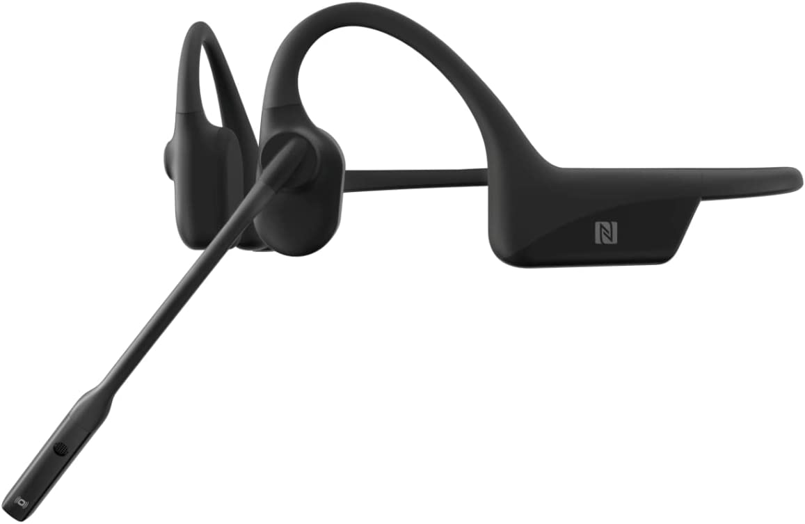 Shokz OpenComm - Black | Bone Conduction Open-Ear Stereo Wireless Bluetooth Headset with Noise-Canceling Boom Microphone
