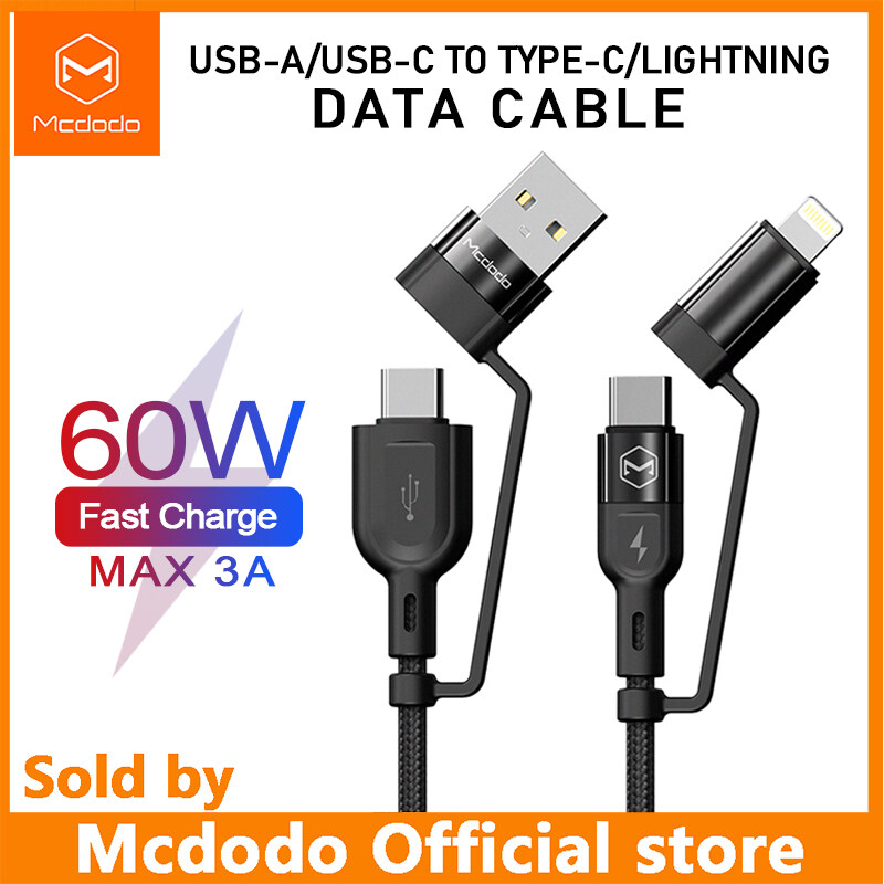 Mcdodo USB-A Type-C Charging Cable 4-in-1 PD/Lightning/Type-C/iPhone data cable fast charging for iphone 12 pro max  iphone 11 pro Huawei Samsung Xiaomi 120cm