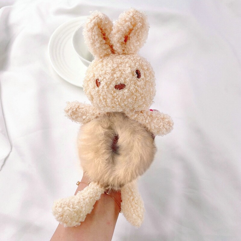 MJartoria Cute Bear Hug Little Bear Head Rope Tie Hair Rubber Band Plush Hair Ring Head Jewelry Hair Accessories