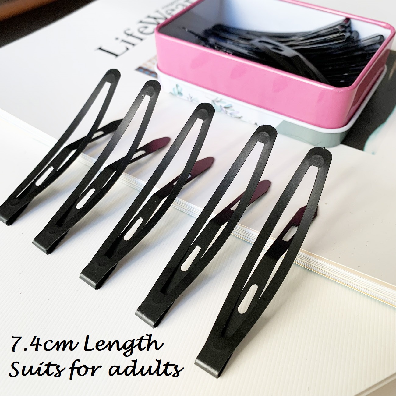 [SG | Regular & Extended Version] 30pc 7.4cm 5cm Matte Black Snapback Metal Hair Clips Pins Big Large Snap Hair Clips for Adult Women, Packed in Metal Box