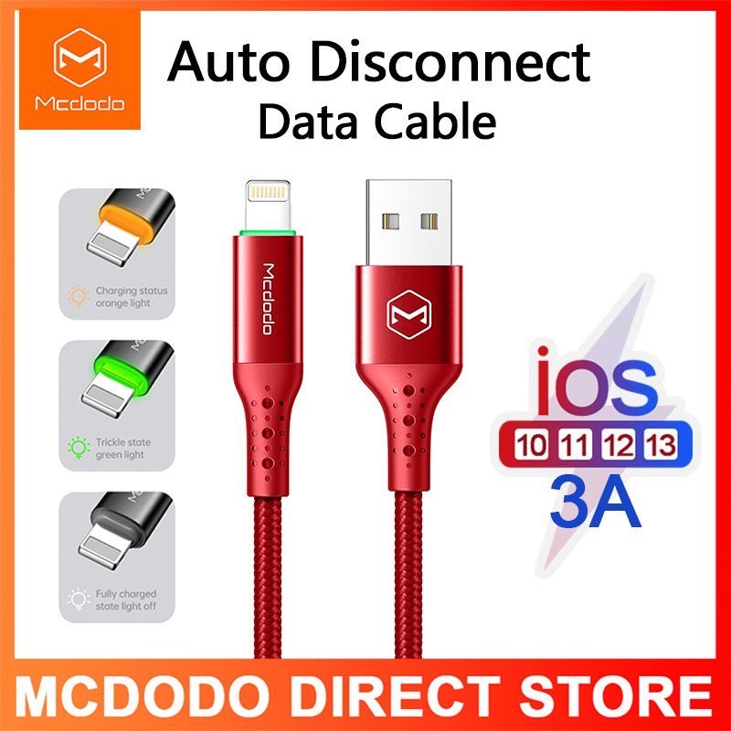 Mcdodo Auto Disconnect USB iphone Cable 3A Smart Power Off Fast Charge Cable Nylon LED USB Data Cord for Lightning iPhone 12 mini 12 Pro Max/ 11 Pro Max XS XR X 8 IPad IPod Fast Charging IOS 13 Charge