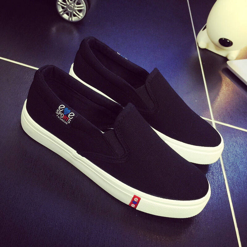 Korean Style Slip-on Loafers Flat Heel White Cloth Shoes Flat Black Canvas Shoes Women's White Shoes Casual Shoes Women's Shoes