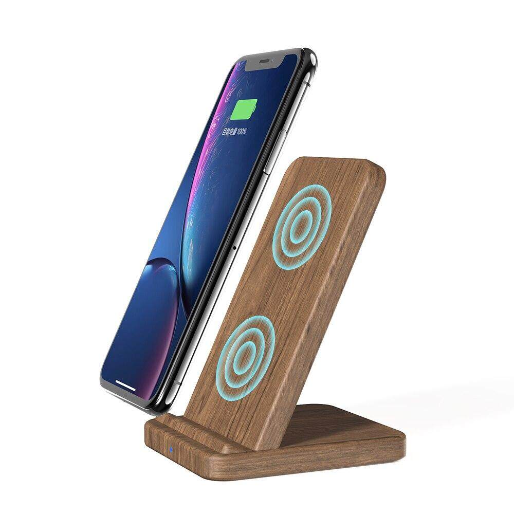 KEYSION 10W Qi Fast Wireless Charger for Samsung S10 S9 S8 Wooden wireless Charging Stand For iPhone 11 Pro XR XS Max X 8 Plus