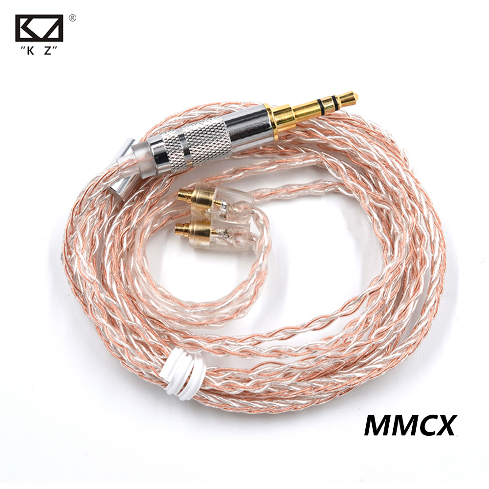 KZ Oxygen Free Copper Silver Mixed Upgrade Cable 2Pin/MMCX Connector 3.5mm Plug HIFI Headset Wire Lossless Sound Quality Earphone Line Comfortable Wearing Headphone Replaced Cord For ZST ZS10 ZS10 ES3