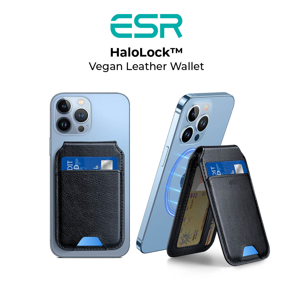 ESR HaloLock Vegan Leather Wallet Stand, MagSafe Wallet and Adjustable Stand, Compatible with iPhone 13/13 Pro/13 Pro Max/12/12 Pro/12 Pro Max, 3 Card Holder, Not Compatible with iPhone Mini