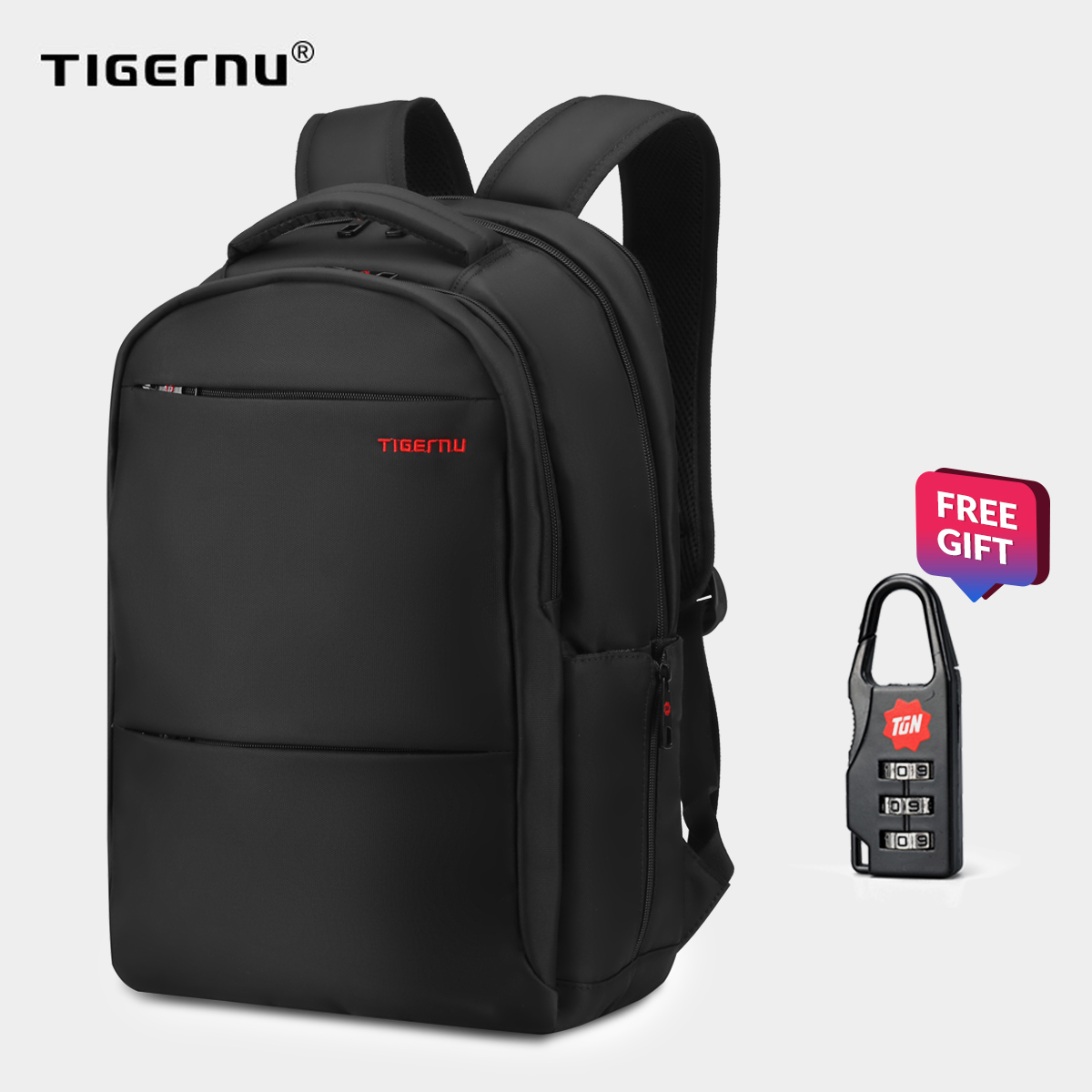 Tigernu Water Resistant Nylon Multifunction Travel Laptop Backpack Fit for 17inches Laptop (3032Black Size L )