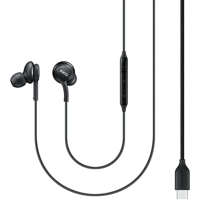 Samsung AKG Earphones USB C Connection / Wired Headsets In-Ear Headphones Earpiece (Black / White)