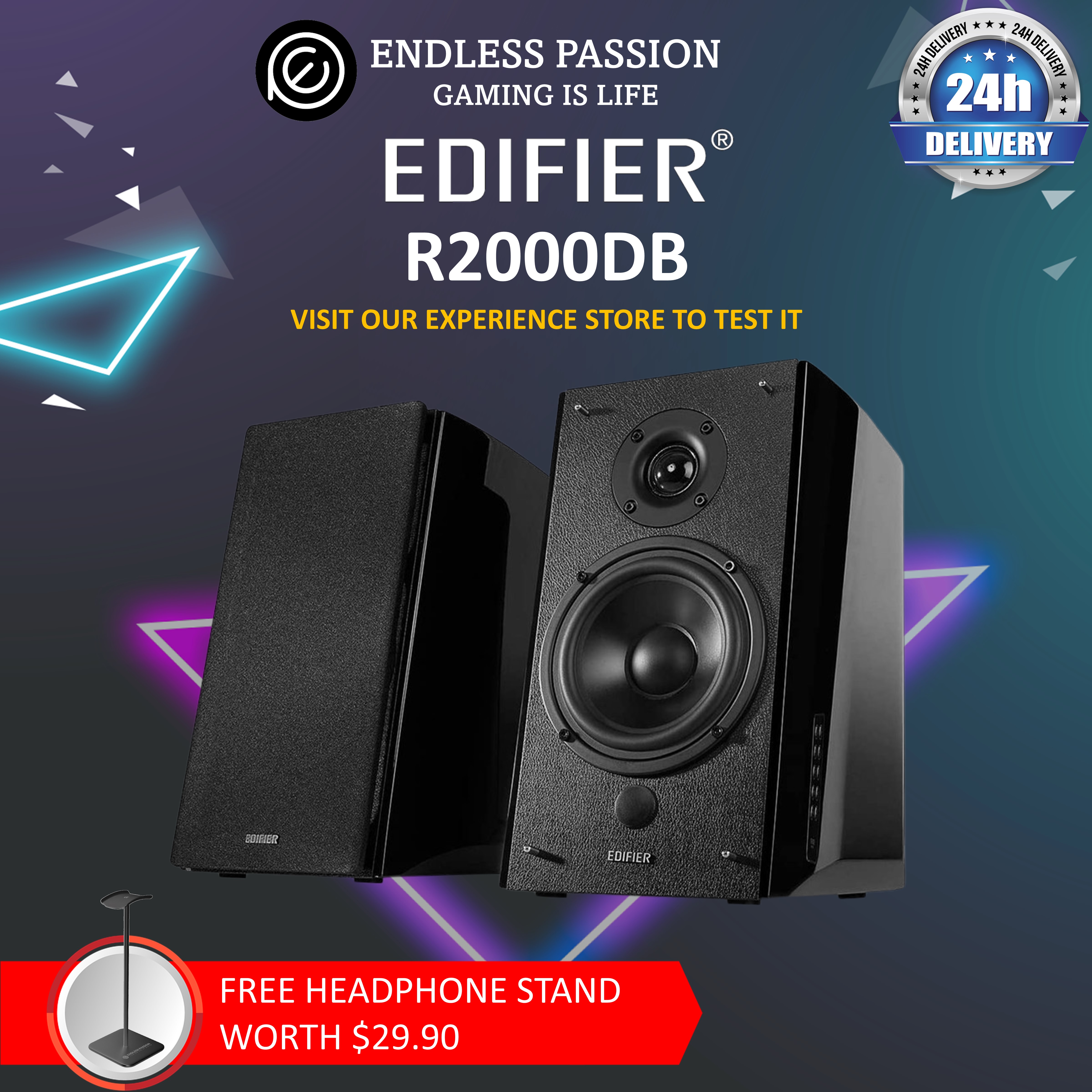 Edifier R2000DB Powered Bluetooth Bookshelf Speakers - Near-Field Studio Monitors - Optical Input - 120 Watts RMS - Black