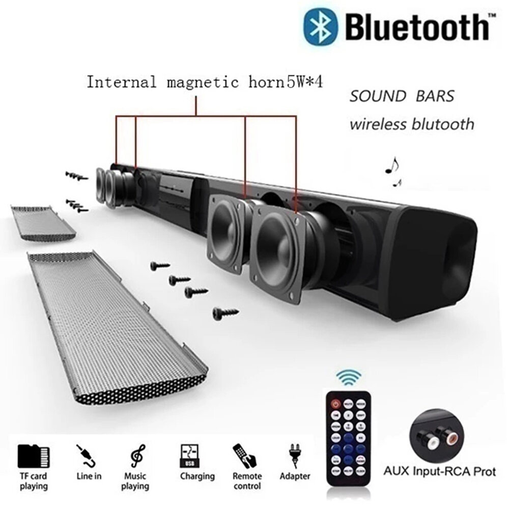 Rsionch 40W Patent New Wireless Bluetooth TV Echo Wall Soundbar Powerful 3D Music Column Music Center Home Theater System for The Computer TF/AUX